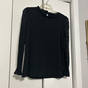 Adrianna Papell Black Lace Sleeve Blouse